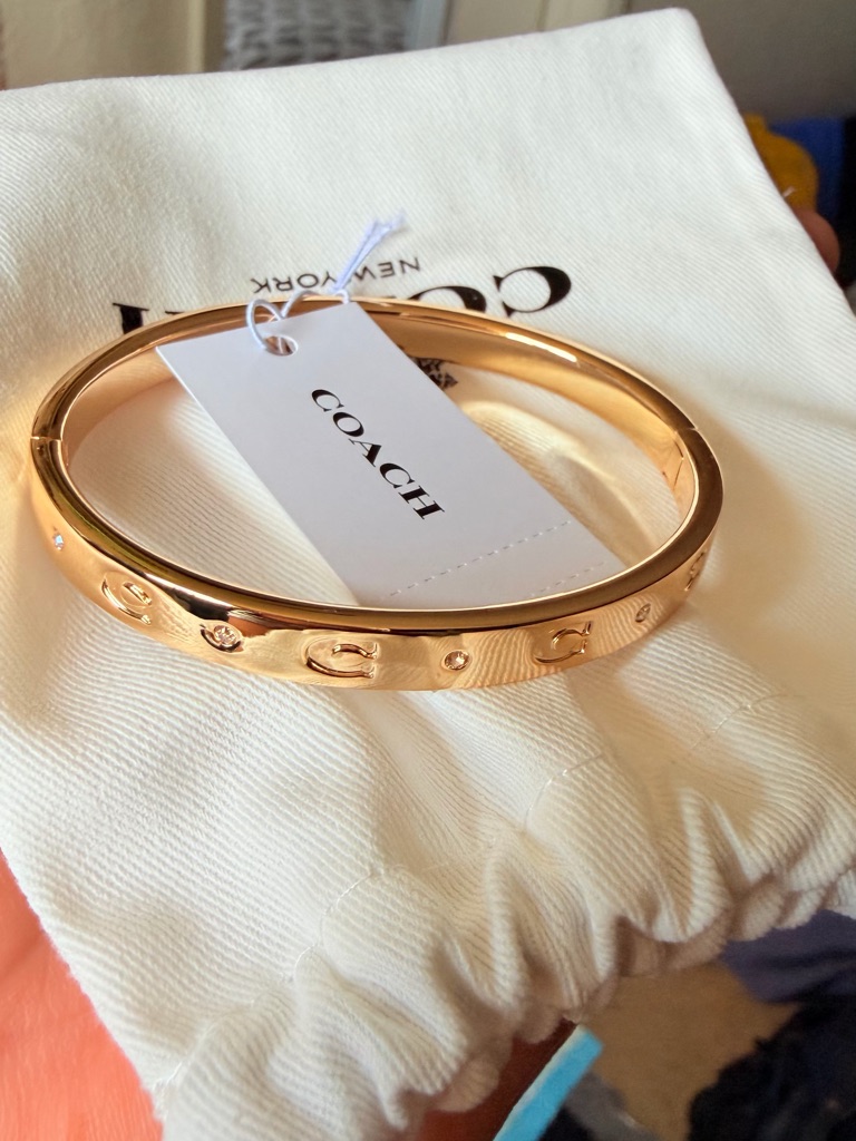 Coach Rose Gold Logo-Stud Bangle Bracelet